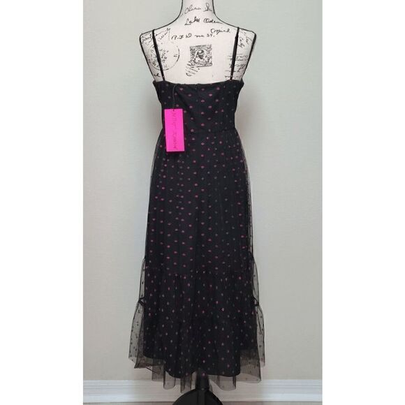 💋 BETSEY JOHNSON Lip Print Tiered Sweetheart Black Dress SIZES 12 NWT - Picture 10 of 13